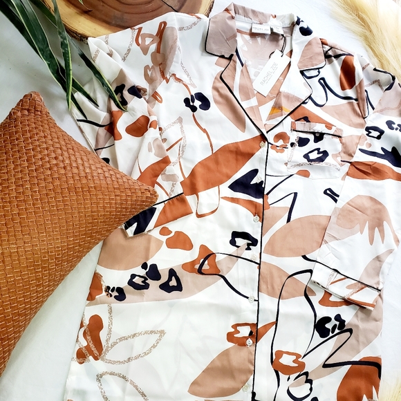 Rachael Zoe Mother of Pearl Button-Down Sleepshirt Pajama Sleepwear Multicolor - Picture 4 of 9